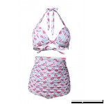 Women Plus Size Flamingo Print High Waist Bikini Set Push Up Bandage Halter Swimsuit Bathing Suit Pink B077WF5F5L